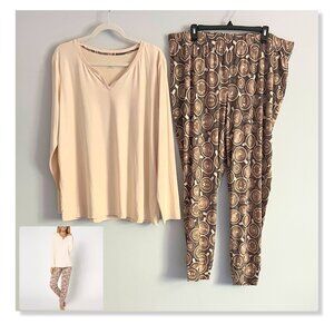 AnyBody Regular Lush Jersey Solid Top and Printed Joggers Sleep Set Sz XL NWOT
